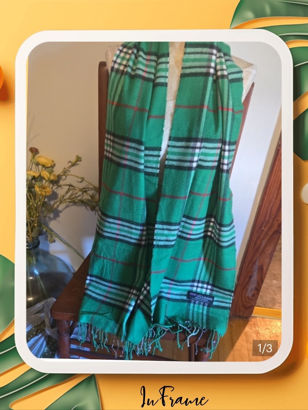 Nwt 100 Percent Cashmere Kelly Green Plaid Scarf